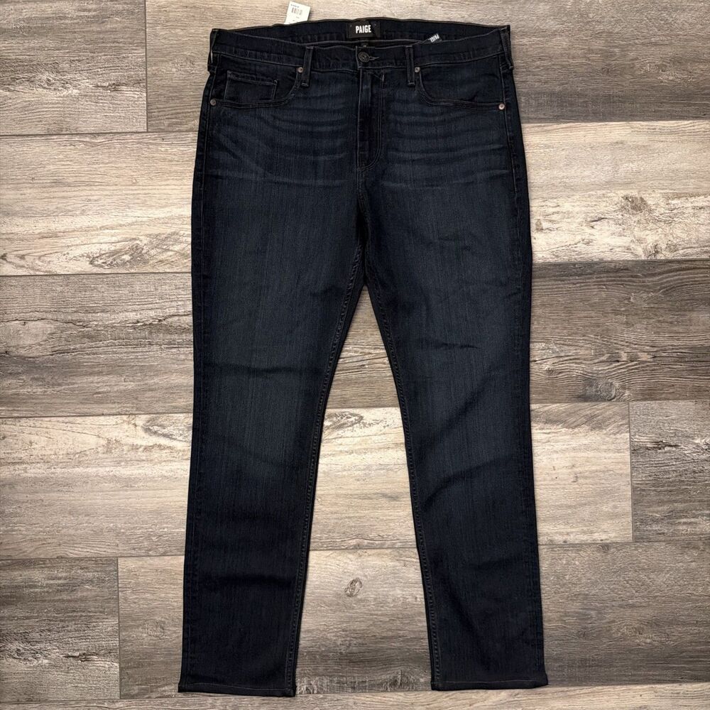 PAIGE Lennox Mens 36 Blue Dark Wash Denim Straight Leg Jeans Cotton Blend - Picture 2 of 8